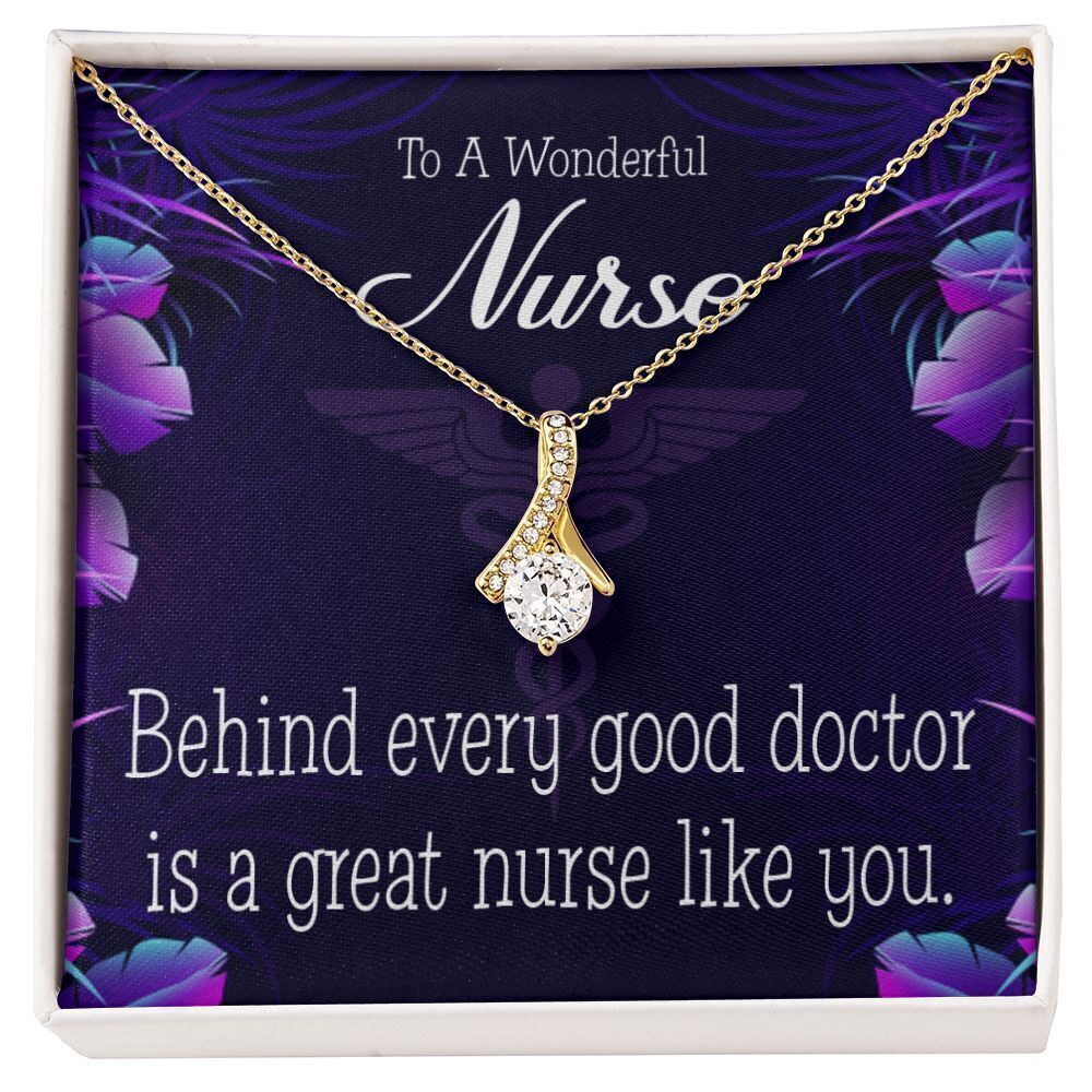 Behind Every Doctor Ribbon Necklace Gold Tone Standard Box